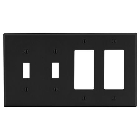 HUBBELL WIRING DEVICE-KELLEMS Wallplate, 4-Gang, 2) Toggle 2) Decorator, Black P2262BK